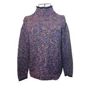 Pappagallo Womens M Multi Color Space Dye Chunky Knit Mock Neck Sweater Purple